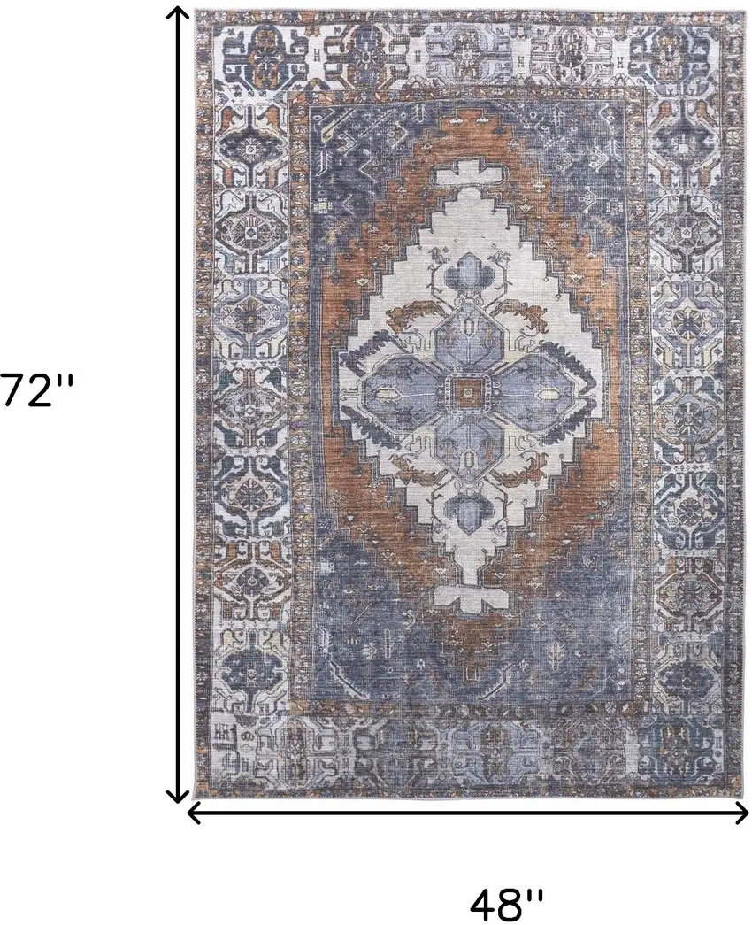 Blue Ivory And Brown Floral Area Rug Photo 3