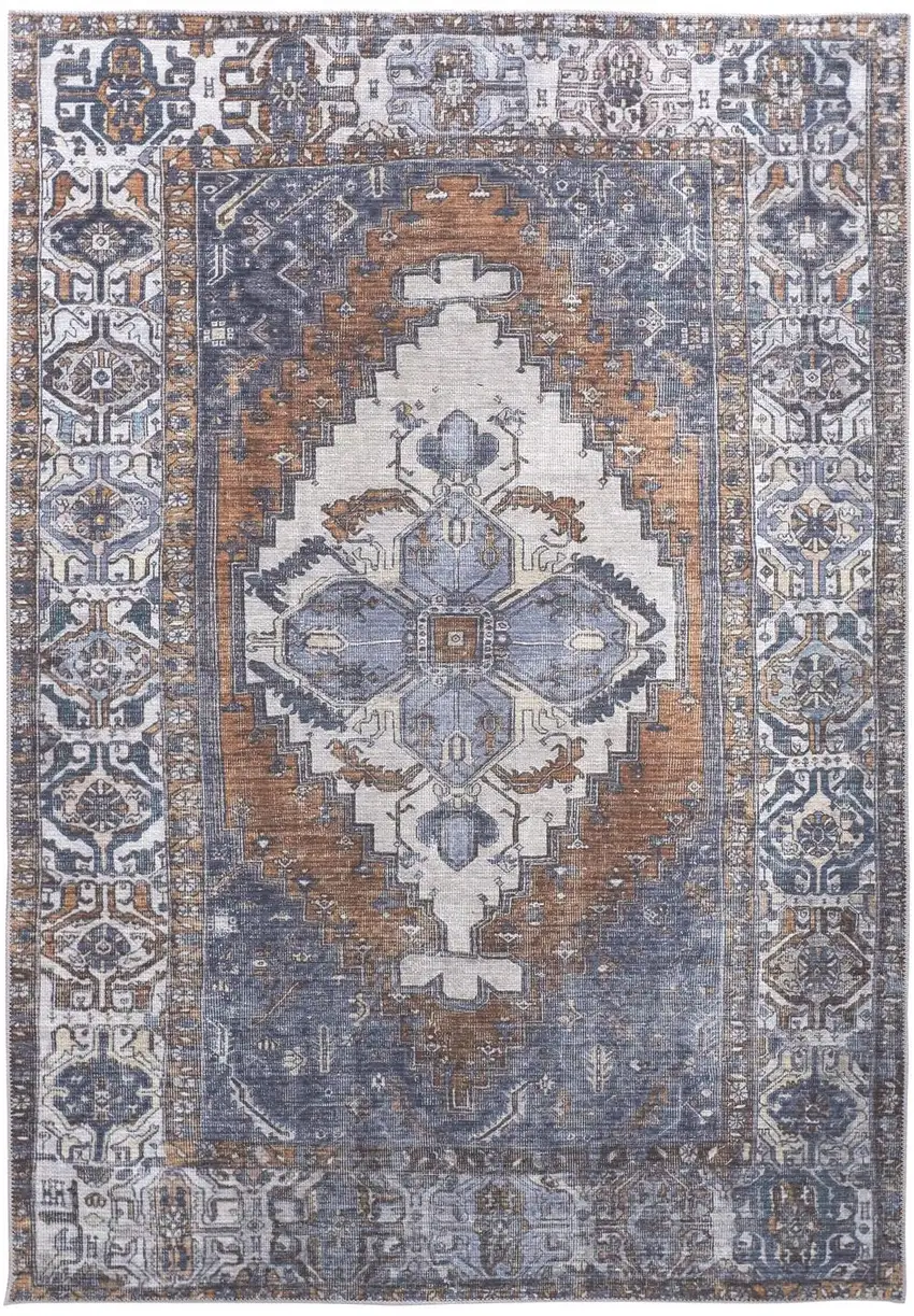 Blue Ivory And Brown Floral Area Rug Photo 2