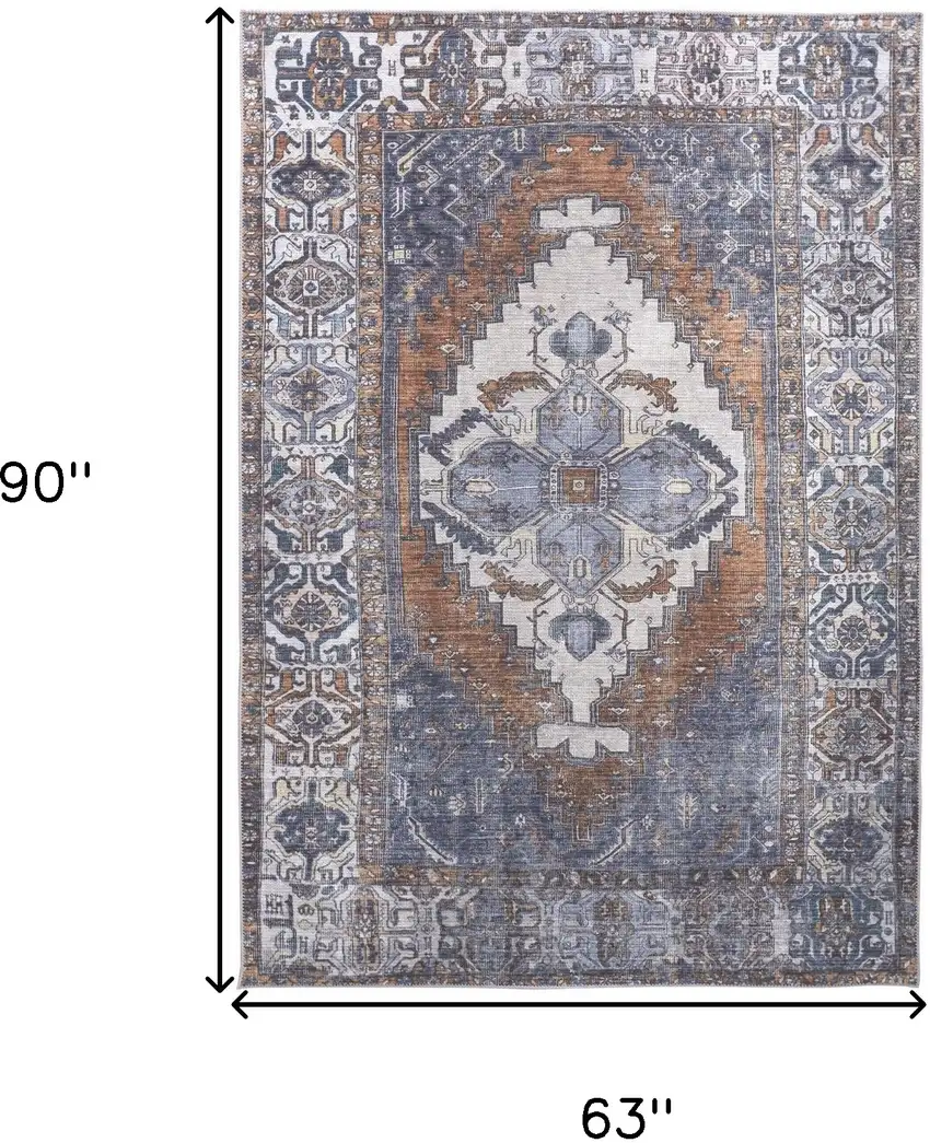 Blue Ivory And Brown Floral Area Rug Photo 9