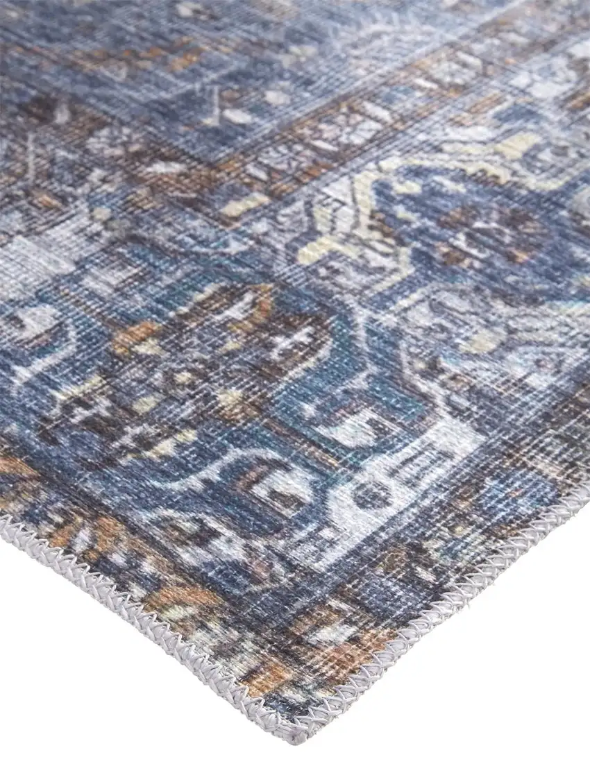Blue Ivory And Brown Floral Area Rug Photo 1