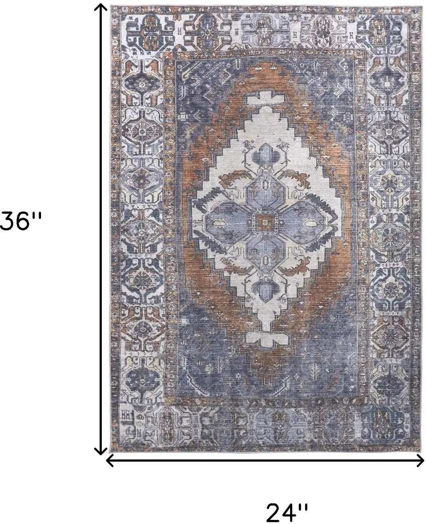 Blue Ivory And Brown Floral Area Rug Photo 3