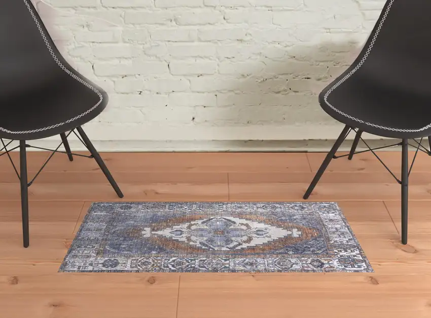 Blue Ivory And Brown Floral Area Rug Photo 3