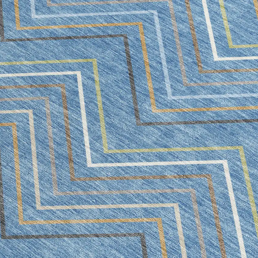 Blue Ivory And Brown Striped Washable Indoor Outdoor Area Rug Photo 3