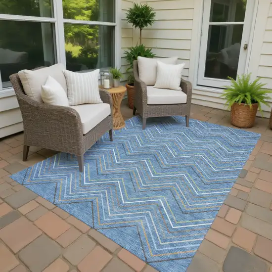 Blue Ivory And Brown Striped Washable Indoor Outdoor Area Rug Photo 4