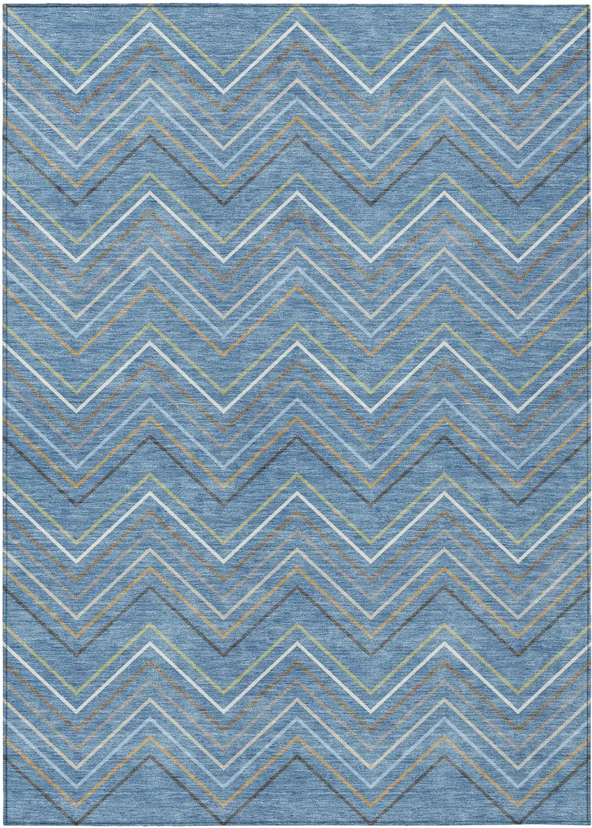 Blue Ivory And Brown Striped Washable Indoor Outdoor Area Rug Photo 9