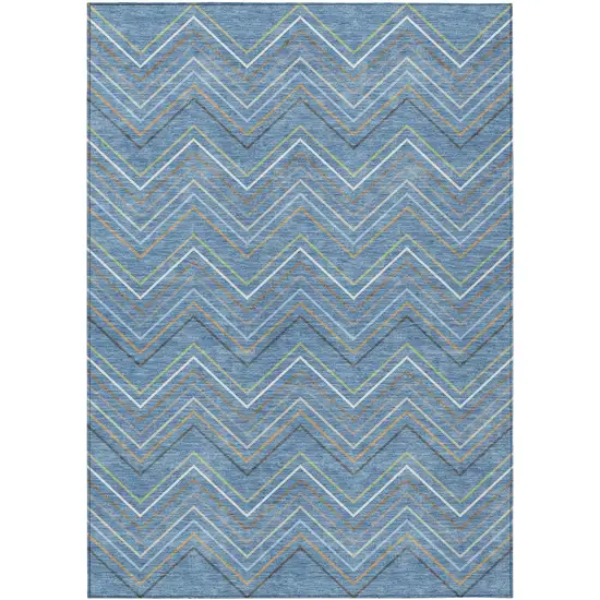 Blue Ivory And Brown Striped Washable Indoor Outdoor Area Rug Photo 9