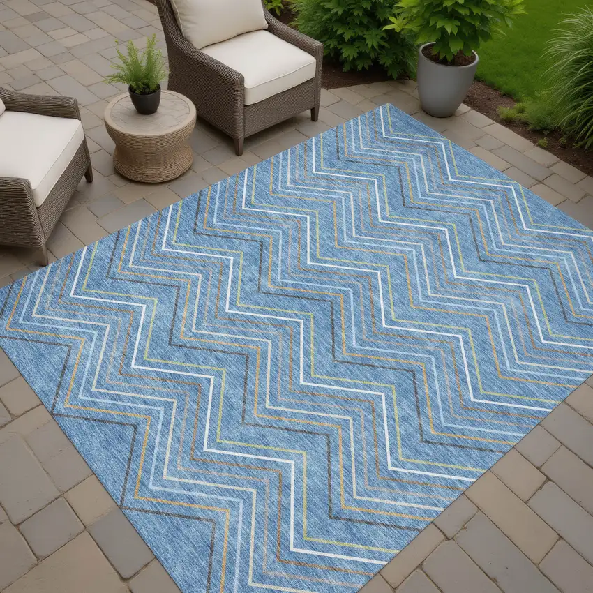 Blue Ivory And Brown Striped Washable Indoor Outdoor Area Rug Photo 7