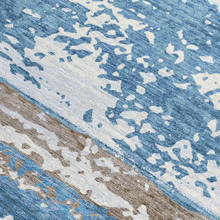 Blue Ivory And Brown Striped Washable Indoor Outdoor Area Rug Photo 3