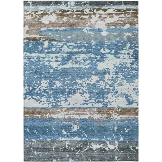 Blue Ivory And Brown Striped Washable Indoor Outdoor Area Rug Photo 9