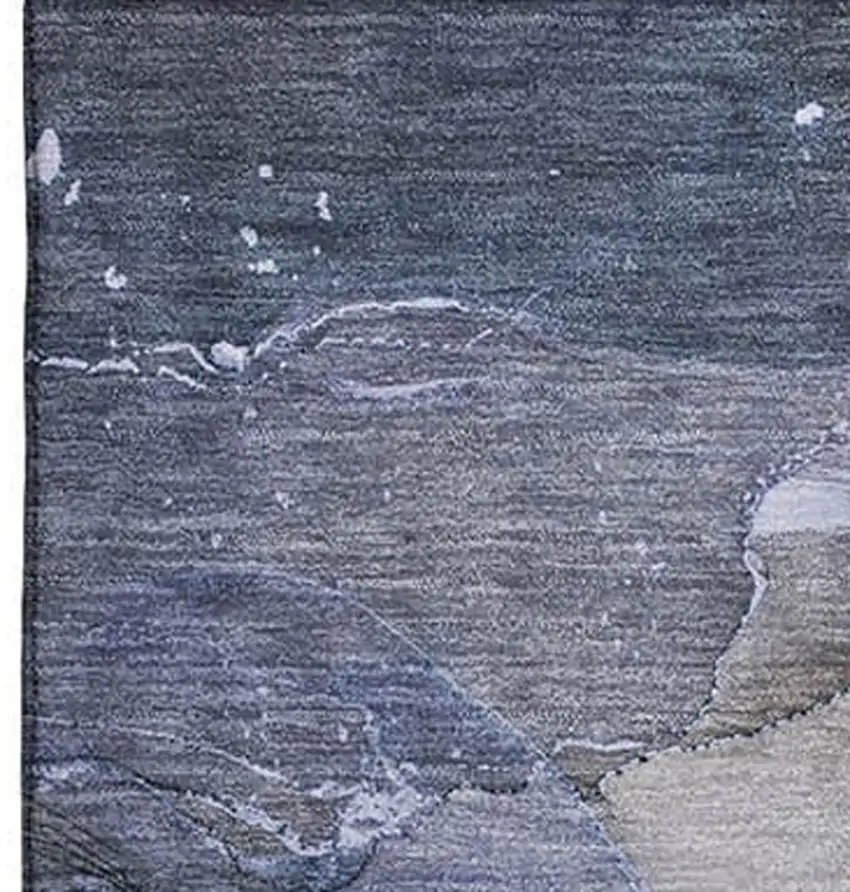 Blue Ivory And Charcoal Abstract Washable Area Rug With UV Protection Photo 4