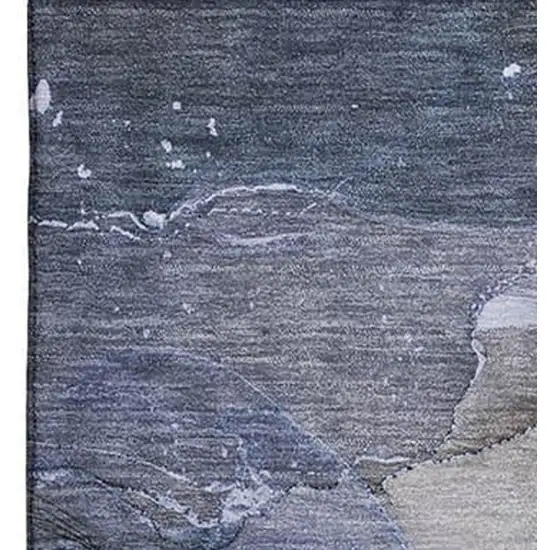 Blue Ivory And Charcoal Abstract Washable Area Rug With UV Protection Photo 4