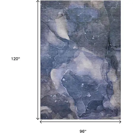 Blue Ivory And Charcoal Abstract Washable Area Rug With UV Protection Photo 3