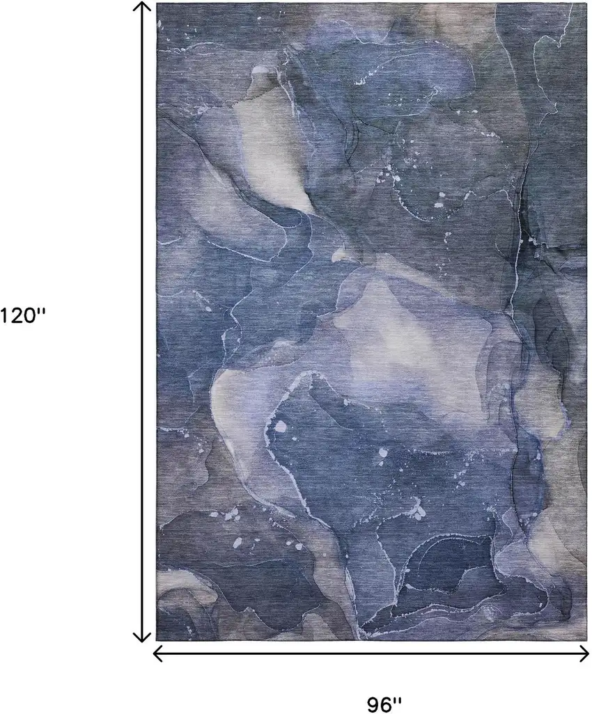 Blue Ivory And Charcoal Abstract Washable Area Rug With UV Protection Photo 3