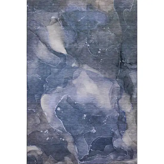 Blue Ivory And Charcoal Abstract Washable Area Rug With UV Protection Photo 1
