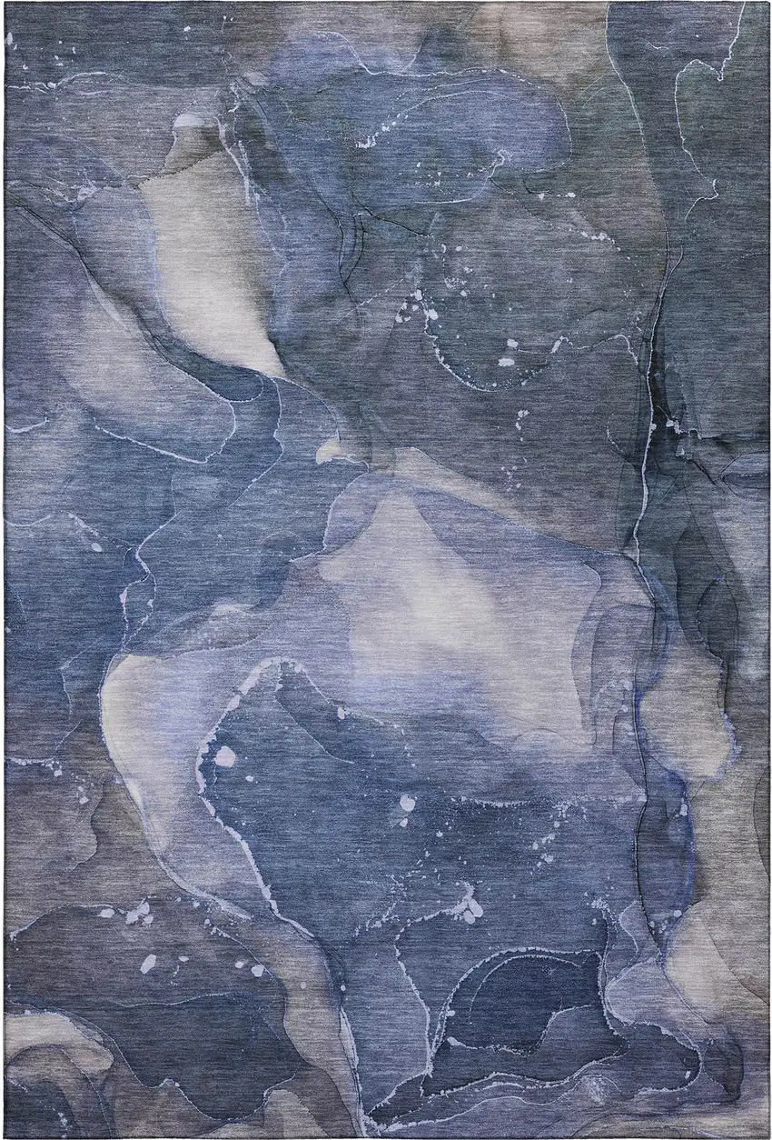 Blue Ivory And Charcoal Abstract Washable Area Rug With UV Protection Photo 1