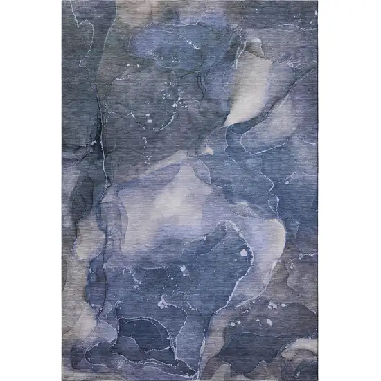 Blue Ivory And Charcoal Abstract Washable Area Rug With UV Protection Photo 4