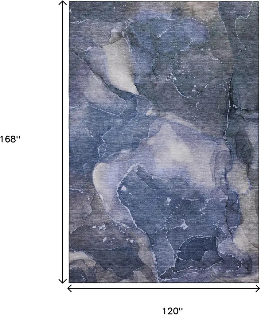 Blue Ivory And Charcoal Abstract Washable Area Rug With UV Protection Photo 3