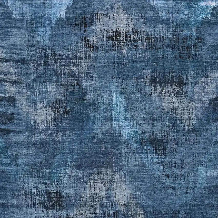 Blue Ivory And Charcoal Abstract Washable Area Rug With UV Protection Photo 3