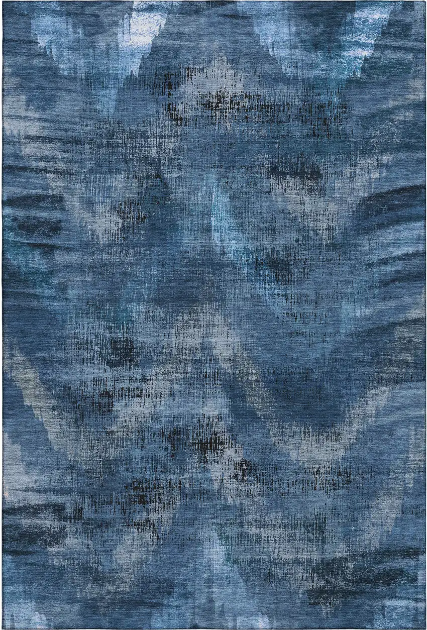 Blue Ivory And Charcoal Abstract Washable Area Rug With UV Protection Photo 1