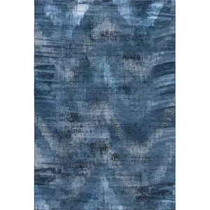 Photo of Blue Ivory And Charcoal Abstract Washable Area Rug With UV Protection