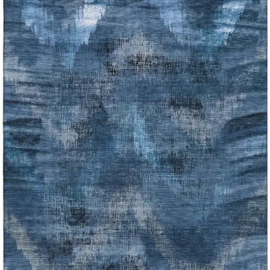 Blue Ivory And Charcoal Abstract Washable Area Rug With UV Protection Photo 3