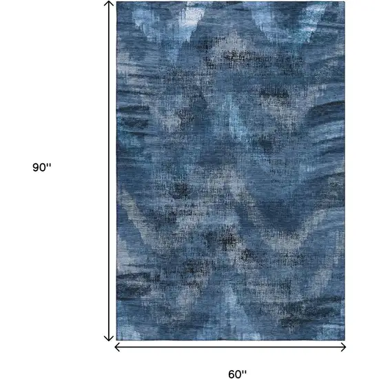 Blue Ivory And Charcoal Abstract Washable Area Rug With UV Protection Photo 3