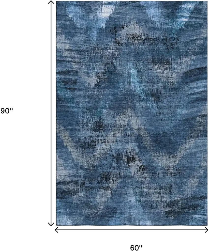 Blue Ivory And Charcoal Abstract Washable Area Rug With UV Protection Photo 3