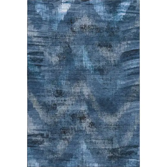 Blue Ivory And Charcoal Abstract Washable Area Rug With UV Protection Photo 1