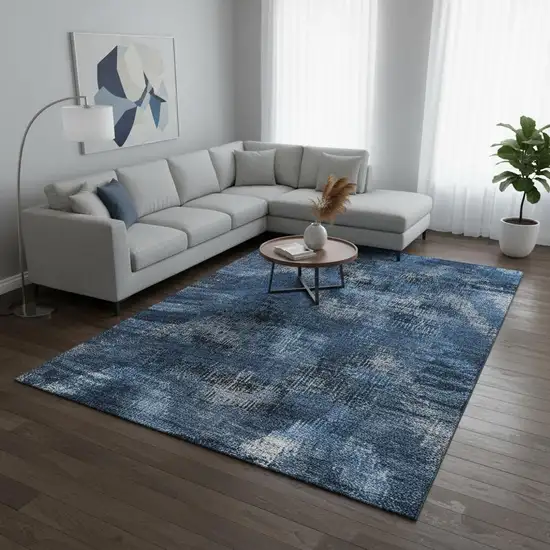 Blue Ivory And Charcoal Abstract Washable Area Rug With UV Protection Photo 2