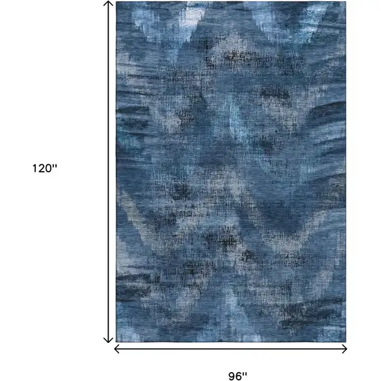 Blue Ivory And Charcoal Abstract Washable Area Rug With UV Protection Photo 3