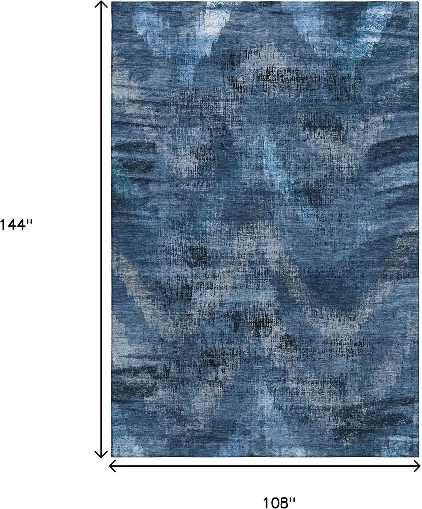 Blue Ivory And Charcoal Abstract Washable Area Rug With UV Protection Photo 3