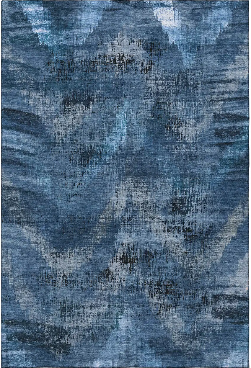Blue Ivory And Charcoal Abstract Washable Area Rug With UV Protection Photo 4