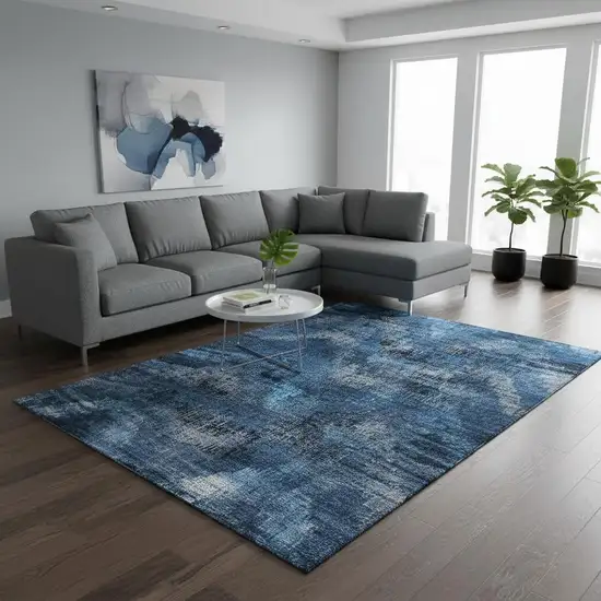 Blue Ivory And Charcoal Abstract Washable Area Rug With UV Protection Photo 2