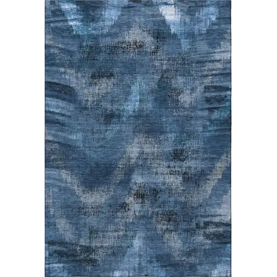Blue Ivory And Charcoal Abstract Washable Area Rug With UV Protection Photo 4