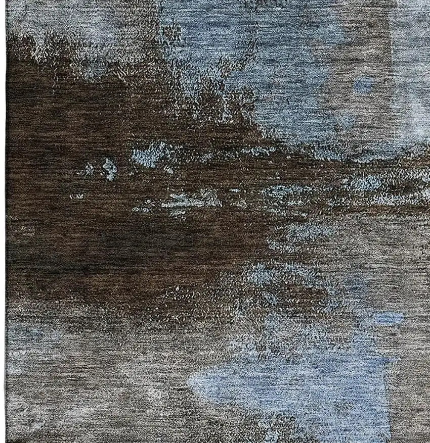 Blue Ivory And Charcoal Abstract Washable Area Rug With UV Protection Photo 3