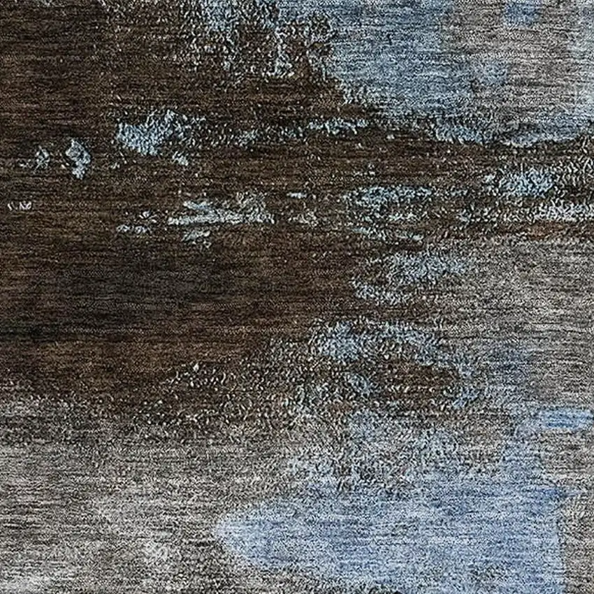 Blue Ivory And Charcoal Abstract Washable Area Rug With UV Protection Photo 2