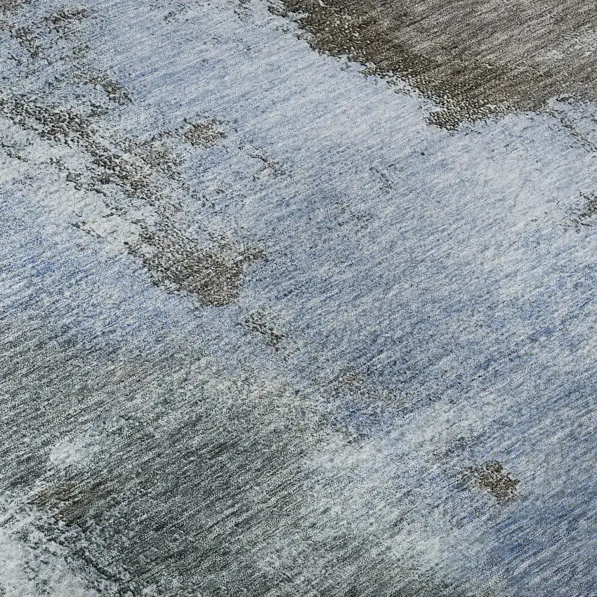 Blue Ivory And Charcoal Abstract Washable Area Rug With UV Protection Photo 9