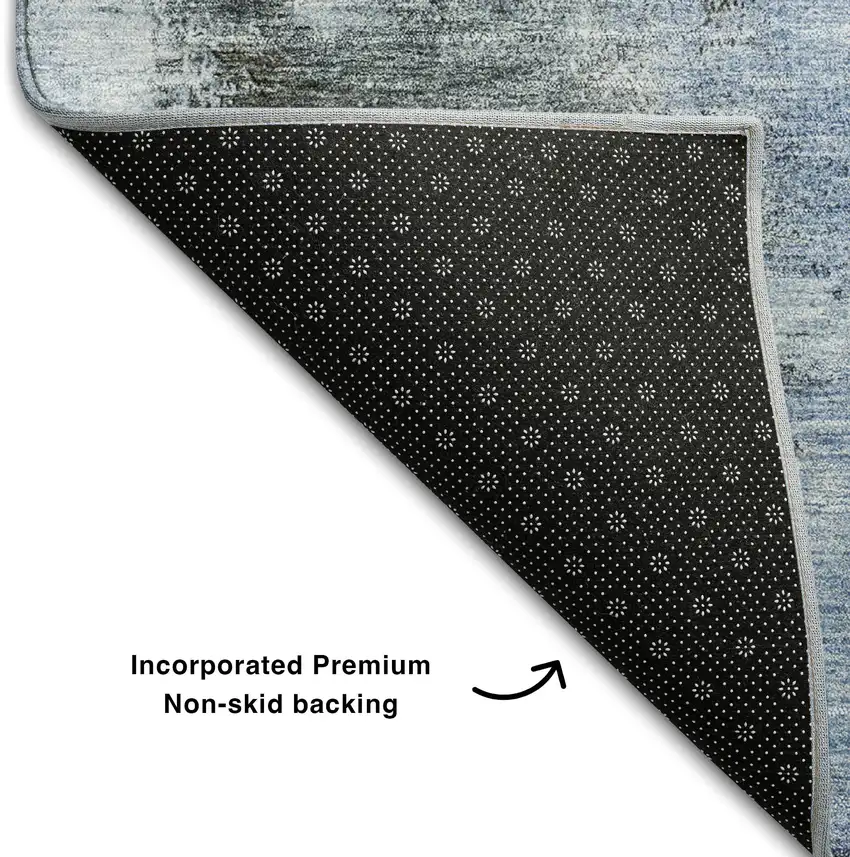 Blue Ivory And Charcoal Abstract Washable Area Rug With UV Protection Photo 6
