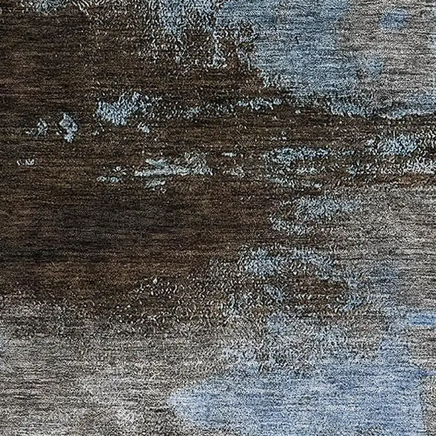 Blue Ivory And Charcoal Abstract Washable Area Rug With UV Protection Photo 2