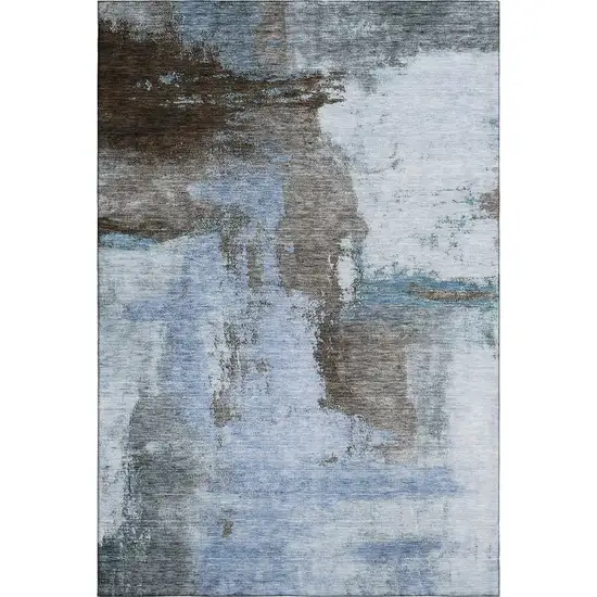 Blue Ivory And Charcoal Abstract Washable Area Rug With UV Protection Photo 1