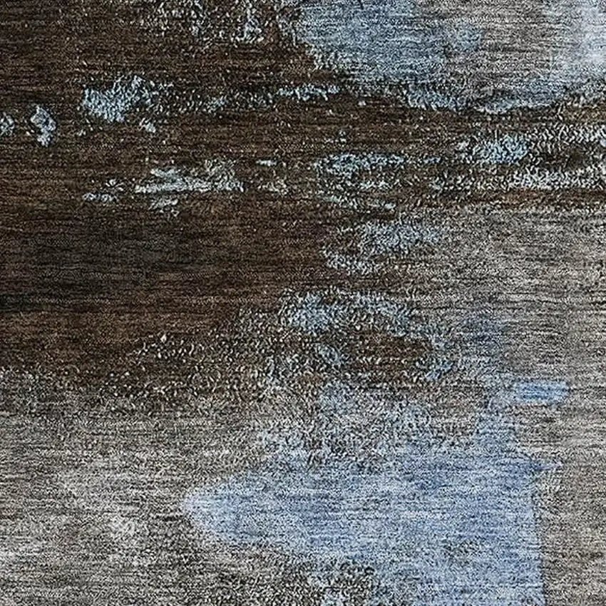 Blue Ivory And Charcoal Abstract Washable Area Rug With UV Protection Photo 2