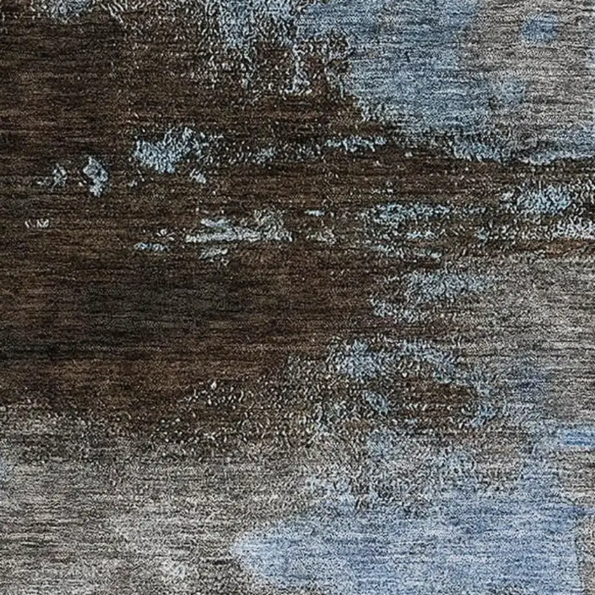 Blue Ivory And Charcoal Abstract Washable Area Rug With UV Protection Photo 2