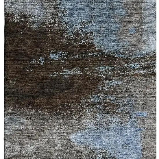 Blue Ivory And Charcoal Abstract Washable Area Rug With UV Protection Photo 3