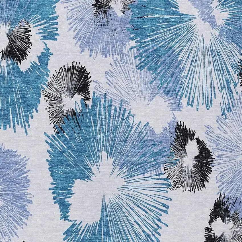 Blue Ivory And Charcoal Floral Washable Indoor Outdoor Area Rug Photo 4