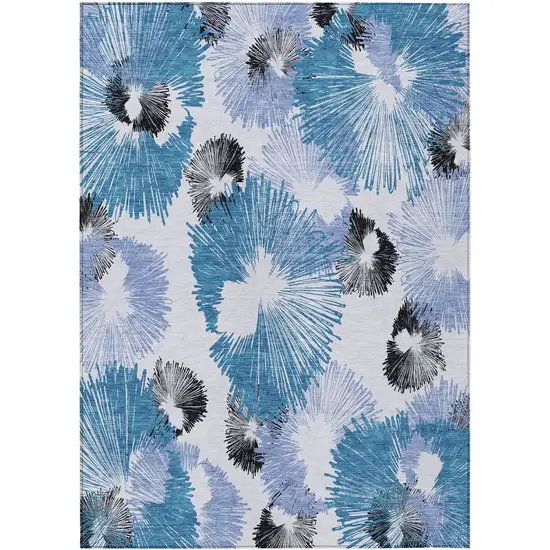 Blue Ivory And Charcoal Floral Washable Indoor Outdoor Area Rug Photo 1