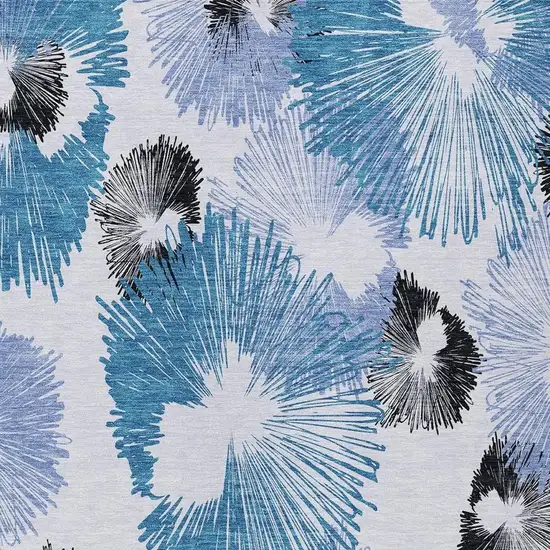 Blue Ivory And Charcoal Floral Washable Indoor Outdoor Area Rug Photo 4