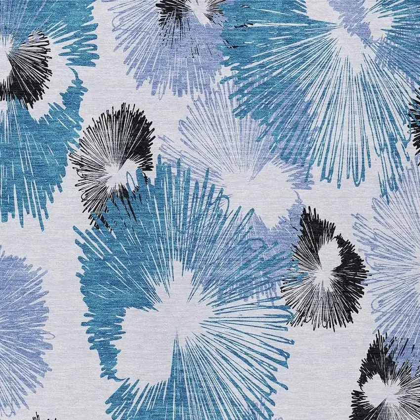 Blue Ivory And Charcoal Floral Washable Indoor Outdoor Area Rug Photo 4