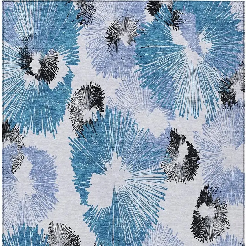 Blue Ivory And Charcoal Floral Washable Indoor Outdoor Area Rug Photo 3