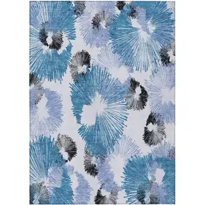 Photo of Blue Ivory And Charcoal Floral Washable Indoor Outdoor Area Rug
