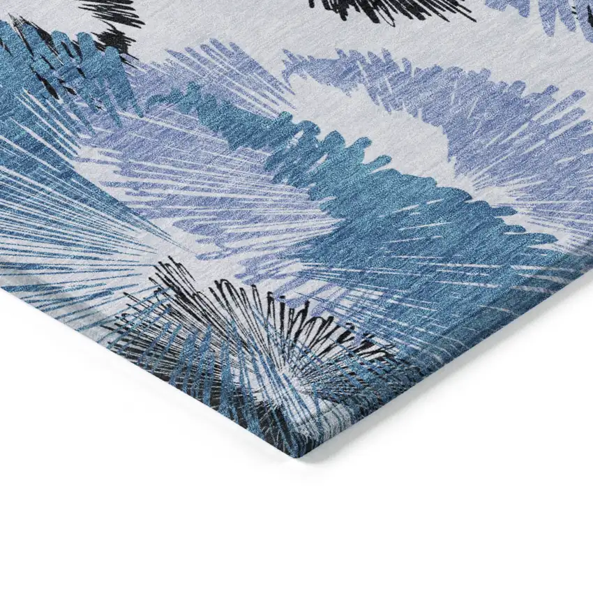Blue Ivory And Charcoal Floral Washable Indoor Outdoor Area Rug Photo 5